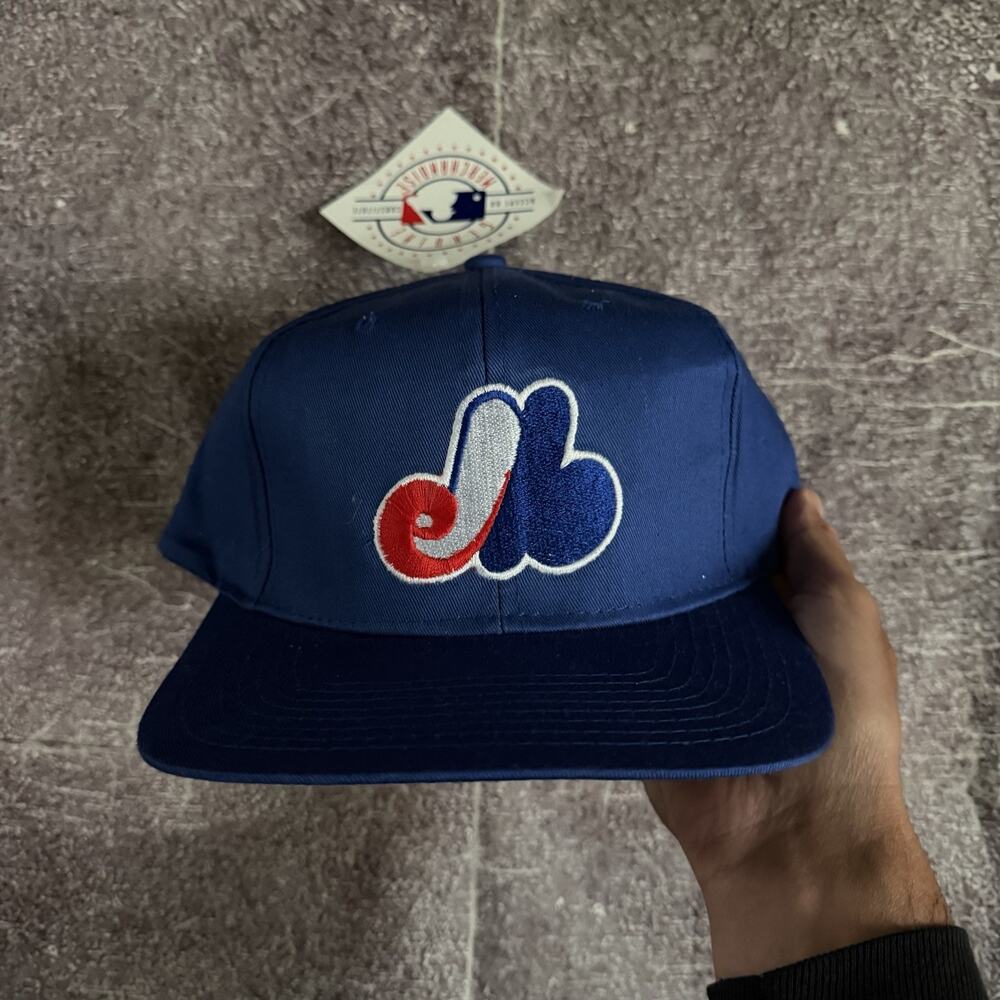 NWT Men's Vintage 90's MLB Competitor Montreal Expos Plain Logo Snapback Hat Cap